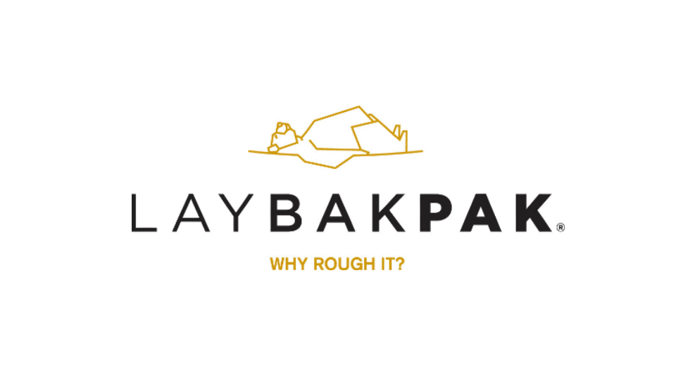 The logo of Laybakpak featuring a laying down bear on a white background.